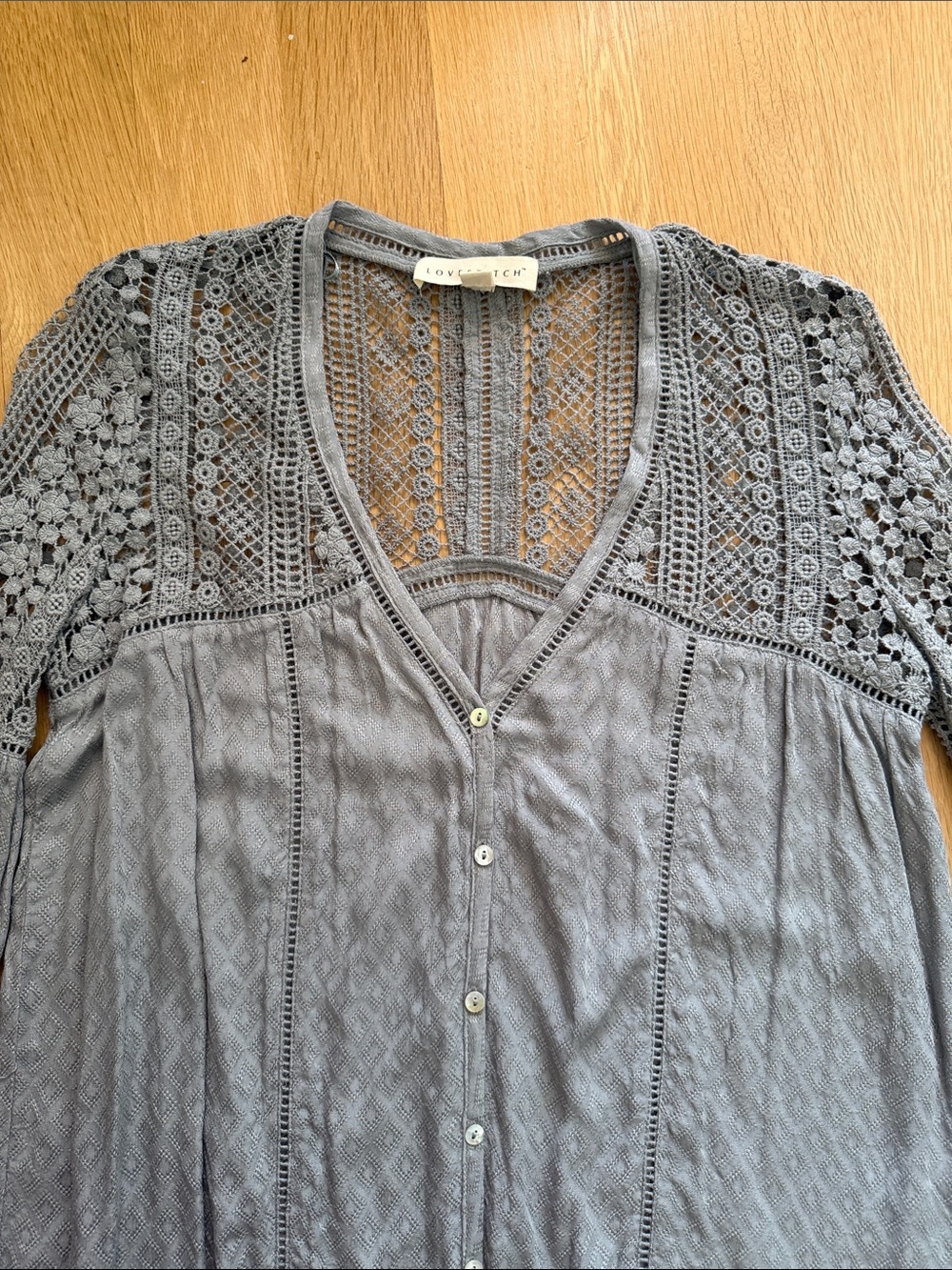 New lovestitch Crochet Yoke Button-Front Blouse - Picture 2 of 5